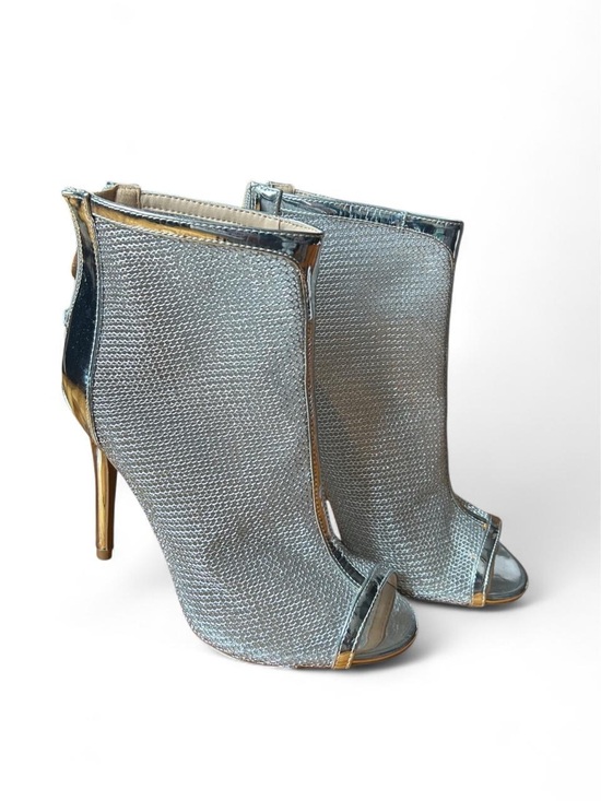 Qupid Shoes - Qupid Silver Glitter Peep Toe Ankle Bootie Heels Women’s Size 7 Y2K Party Disco